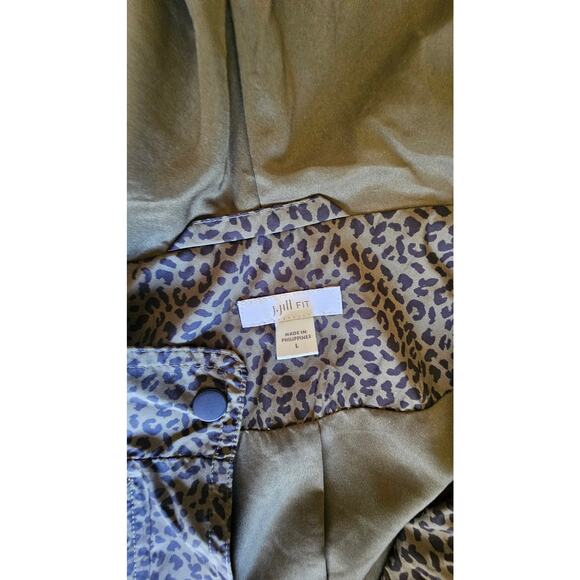 J.Jill Leopard Rain Coat, Animal Print, Hooded, Cinch Waist, Womens Sz L - Picture 7 of 8